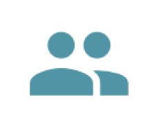 A blue icon of two people with one person talking to another.